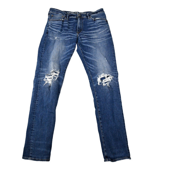 American Eagle Jeans Mens 33X32 (32x32 Meas) Blue Denim Distressed - Picture 1 of 11